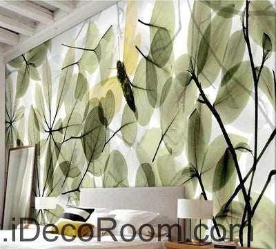 Image of Transparent Green Leaves Butterfly IDCWP-000077 Wallpaper Wall Decals Wall Art Print Mural Home Decor Gift