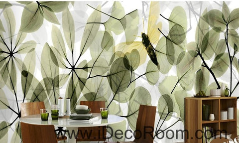 Image of Transparent Green Leaves Butterfly IDCWP-000077 Wallpaper Wall Decals Wall Art Print Mural Home Decor Gift