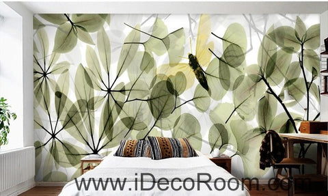 Image of Transparent Green Leaves Butterfly IDCWP-000077 Wallpaper Wall Decals Wall Art Print Mural Home Decor Gift