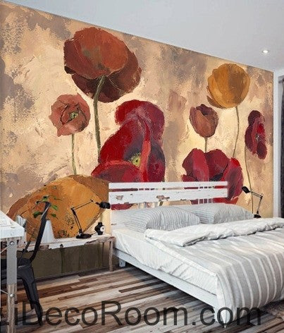 Image of Pink Red Brown Poppy Flower IDCWP-000078 Wallpaper Wall Decals Wall Art Print Mural Home Decor Gift