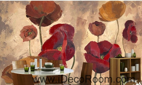 Image of Pink Red Brown Poppy Flower IDCWP-000078 Wallpaper Wall Decals Wall Art Print Mural Home Decor Gift