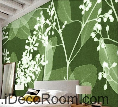 Image of Green Grass Wild Flower Leaves Illustration IDCWP-000080 Wallpaper Wall Decals Wall Art Print Mural Home Decor Gift
