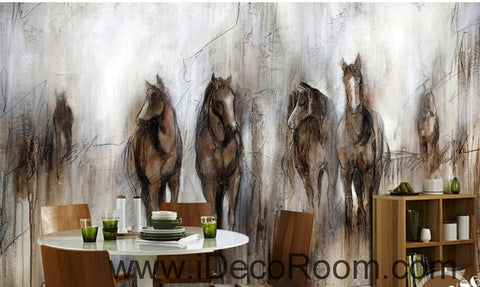 Image of Retro abstract horses runing oil painting effect wallpaper wall mural