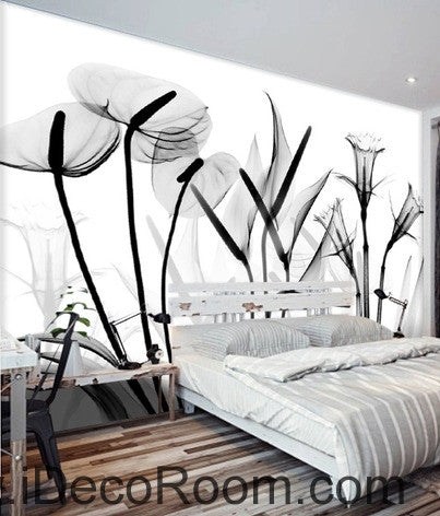 Image of Beautiful dream black and white art calla lily tulip transparent wall art wall decor mural wallpaper wall IDCWP-000087