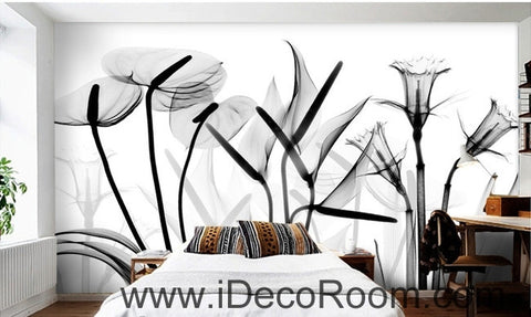Image of Beautiful dream black and white art calla lily tulip transparent wall art wall decor mural wallpaper wall IDCWP-000087