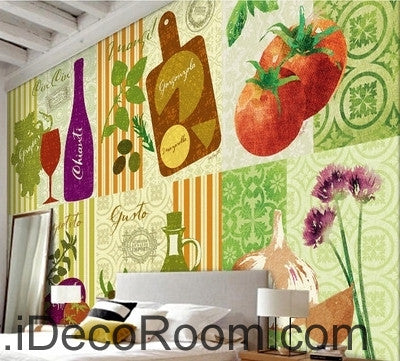 Image of Dream fresh tomatoes fruit and vegetable pattern wall art wall decor mural wallpaper wall IDCWP-000088