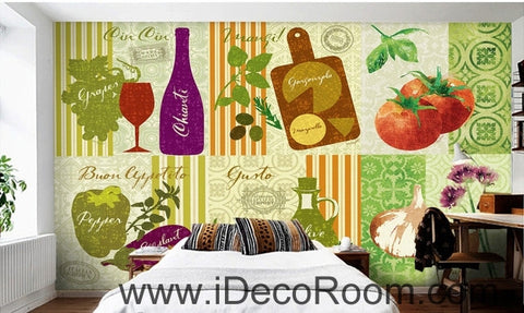 Image of Dream fresh tomatoes fruit and vegetable pattern wall art wall decor mural wallpaper wall IDCWP-000088