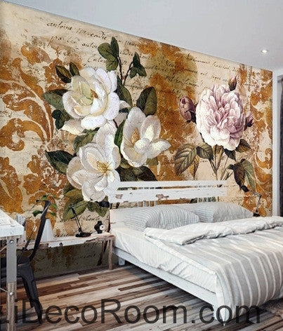 Image of Retro Pattern Flower Rose Tea Flower Peony oil painting effect wall art wall decor mural wallpaper wall IDCWP-000090