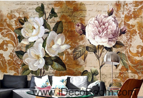 Image of Retro Pattern Flower Rose Tea Flower Peony oil painting effect wall art wall decor mural wallpaper wall IDCWP-000090