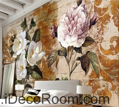 Image of Retro Pattern Flower Rose Tea Flower Peony oil painting effect wall art wall decor mural wallpaper wall IDCWP-000090