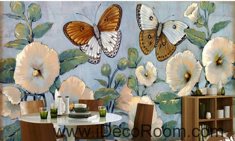 Image of Beautiful Dream Romantic Fresh Blue Hibiscus Baba Butterfly wall art wall decor mural wallpaper wall IDCWP-000091