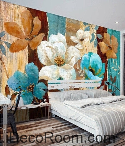 Image of European style fresh and beautiful bloom roses camellia oil painting effect wall art wall decor mural wallpaper wall IDCWP-000093