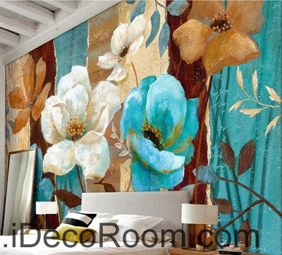 Image of European style fresh and beautiful bloom roses camellia oil painting effect wall art wall decor mural wallpaper wall IDCWP-000093