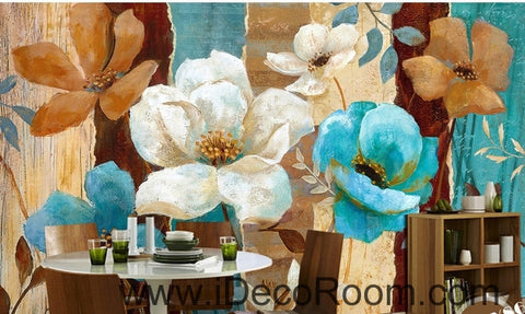 Image of European style fresh and beautiful bloom roses camellia oil painting effect wall art wall decor mural wallpaper wall IDCWP-000093