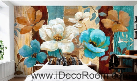 Image of European style fresh and beautiful bloom roses camellia oil painting effect wall art wall decor mural wallpaper wall IDCWP-000093