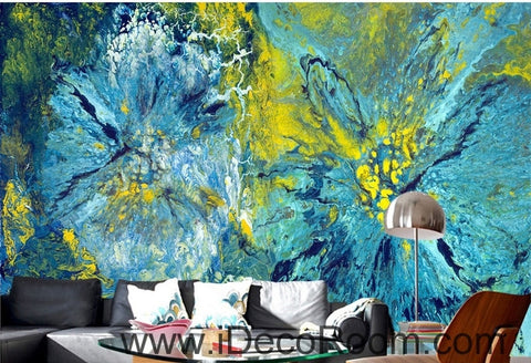 Image of A beautiful fresh blue abstract floral painting wall art wall decor mural wallpaper wall  IDCWP-000095