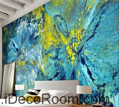 Image of A beautiful fresh blue abstract floral painting wall art wall decor mural wallpaper wall IDCWP-000095