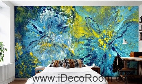 Image of A beautiful fresh blue abstract floral painting wall art wall decor mural wallpaper wall IDCWP-000095