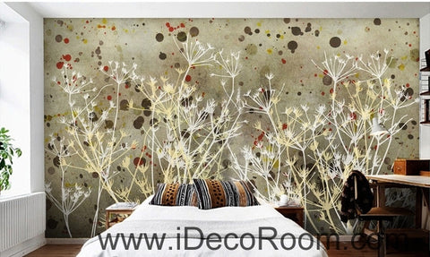 Image of European style retro abstract little pattern dandelion tree branch oil painting effect wall art wall decor mural wallpaper wall IDCWP-000096