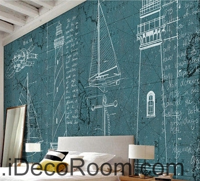 Image of Fantastic fresh white lines Sailing pattern oil painting effect wall art wall decor mural wallpaper wall paper IDCWP-000100