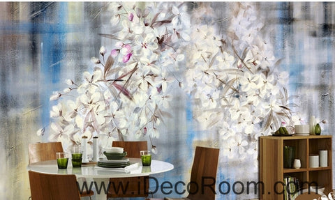 Image of Beautiful dream romantic blue background white lyrical flower hydrangea wall art wall decor mural wallpaper wall IDCWP-000102