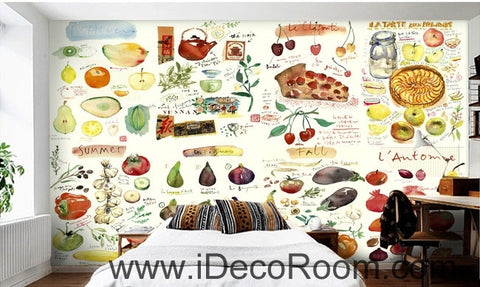 Image of Clear Green Vegetable Fruit Tomato Pizza Restaurant Mural wall art wall decor mural wallpaper wall IDCWP-000103