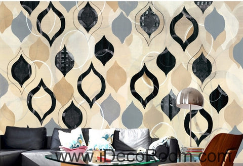 Image of European style retro black and white circle pattern oil painting effect splicing wall art wall decor mural wallpaper wall IDCWP-000105