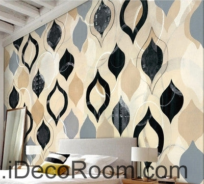 Image of European style retro black and white circle pattern oil painting effect splicing wall art wall decor mural wallpaper wall IDCWP-000105