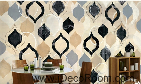Image of European style retro black and white circle pattern oil painting effect splicing wall art wall decor mural wallpaper wall IDCWP-000105