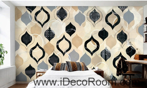 Image of European style retro black and white circle pattern oil painting effect splicing wall art wall decor mural wallpaper wall IDCWP-000105
