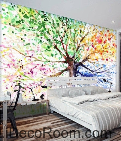 Image of A beautiful dream of fresh and abstract colorful tree tree shake tree oil painting effect wall art wall decor mural wallpaper wall IDCWP-000106