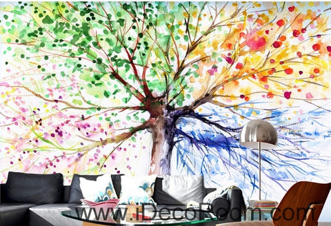 Image of A beautiful dream of fresh and abstract colorful tree tree shake tree oil painting effect wall art wall decor mural wallpaper wall IDCWP-000106