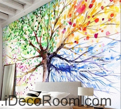 Image of A beautiful dream of fresh and abstract colorful tree tree shake tree oil painting effect wall art wall decor mural wallpaper wall IDCWP-000106