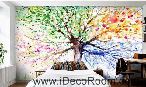 Image of A beautiful dream of fresh and abstract colorful tree tree shake tree oil painting effect wall art wall decor mural wallpaper wall IDCWP-000106