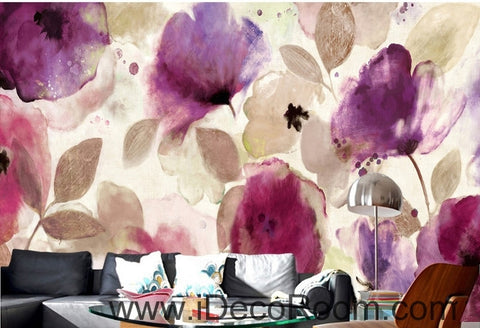 Image of Beautiful dream romantic abstract purple blooming poppy flower painting wall art wall decor mural wallpaper wall IDCWP-000109