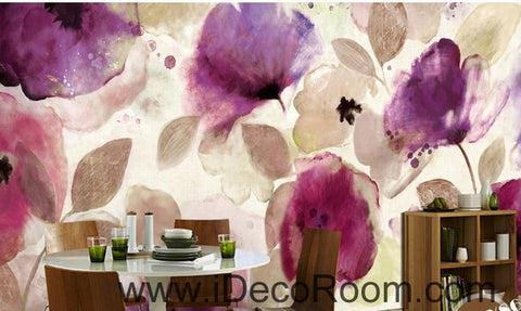 Image of Beautiful dream romantic abstract purple blooming poppy flower painting wall art wall decor mural wallpaper wall IDCWP-000109