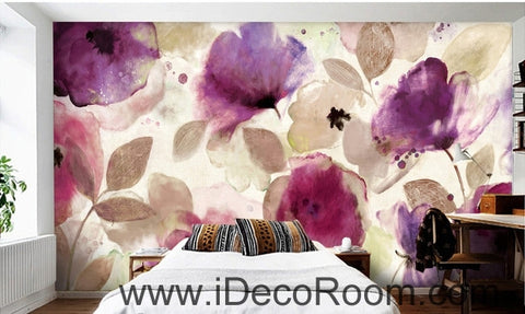 Image of Beautiful dream romantic abstract purple blooming poppy flower painting wall art wall decor mural wallpaper wall IDCWP-000109