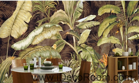 Image of Retro tropical plants banana leaves banana flowers oil painting effect wall art wall decor mural wallpaper wall IDCWP-000111