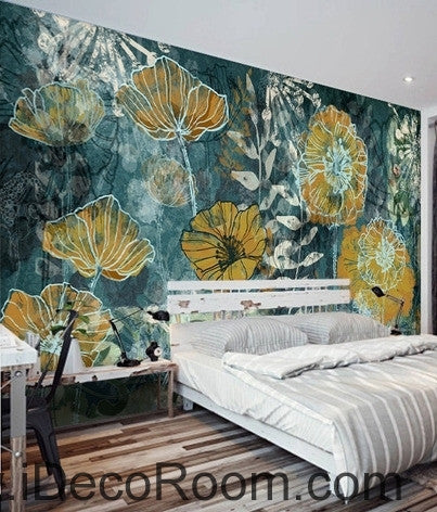 Image of Fantasy fresh blue background abstract floral pattern gesang flower oil painting effect wall art wall decor mural wallpaper wall IDCWP-000114