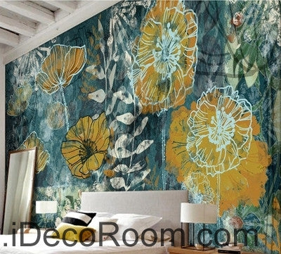 Image of Fantasy fresh blue background abstract floral pattern gesang flower oil painting effect wall art wall decor mural wallpaper wall IDCWP-000114