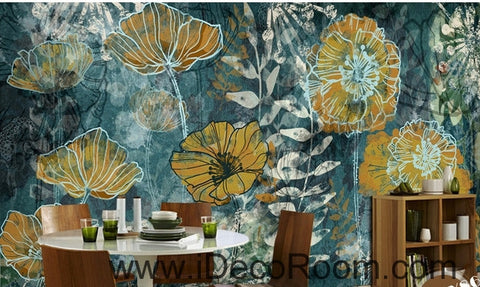 Image of Fantasy fresh blue background abstract floral pattern gesang flower oil painting effect wall art wall decor mural wallpaper wall IDCWP-000114