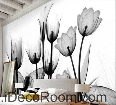Image of Beautiful dream black and white art in full bloom tulips transparent wall art wall decor mural wallpaper wall IDCWP-000116