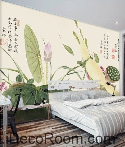 Image of Beautiful and fresh light green lotus lotus leaf lotus flower painting wall art wall decor mural wallpaper wall IDCWP-000117