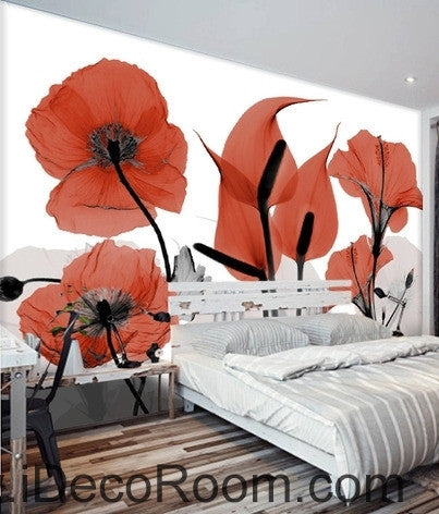 Image of Beautiful dream cool red poppy flower calla flower transparent wall art wall decor mural wallpaper wall IDCWP-000118