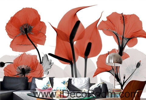 Image of Beautiful dream cool red poppy flower calla flower transparent wall art wall decor mural wallpaper wall IDCWP-000118