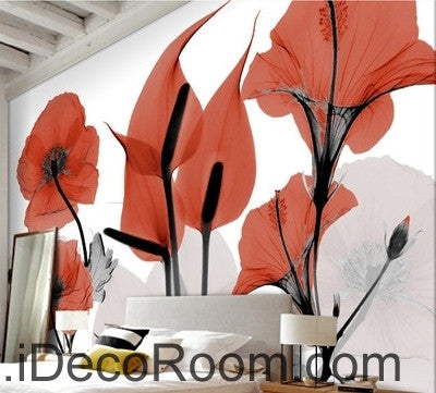 Image of Beautiful dream cool red poppy flower calla flower transparent wall art wall decor mural wallpaper wall IDCWP-000118