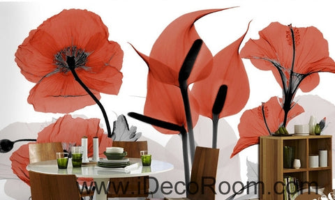 Image of Beautiful dream cool red poppy flower calla flower transparent wall art wall decor mural wallpaper wall IDCWP-000118