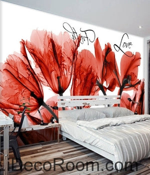Beautiful dream cool red bloom tulip orchid transparent flower wall art wall decor mural wallpaper wall  IDCWP-000120