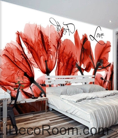 Image of Beautiful dream cool red bloom tulip orchid transparent flower wall art wall decor mural wallpaper wall IDCWP-000120