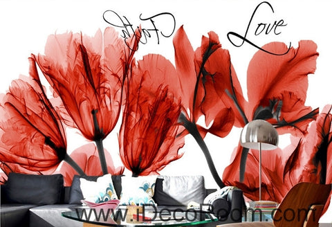 Image of Beautiful dream cool red bloom tulip orchid transparent flower wall art wall decor mural wallpaper wall IDCWP-000120